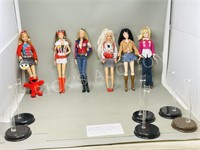 6 Celebrity theme Barbie dolls w/ stands