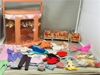 doll clothes, doll closet & 3pc patio set & extras