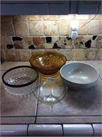4- assorted glass bowls