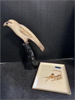 Buffalo Horn Carved Bird & Tray