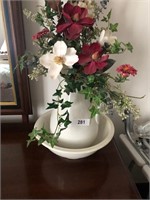 Pitcher & Bowl w/ Floral Arrangement
