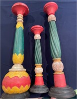 3 Painted Wooden Christmas Candle Holders