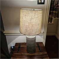 Cute Stoneware Accent Lamp W Burlap Shade