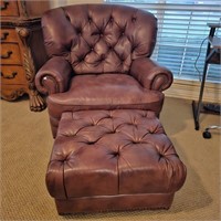 Superb Creation Leather Tufted Chair & Ottoman