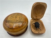 Scrimshaw ship trinket box & novelty bug