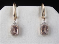 14 Kt Rose Gold Morganite Diamond Earrings