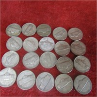 Lot of US Coins. (20)Silver war Jefferson