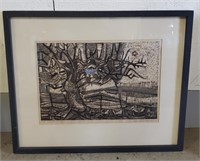 (E) 1965 The Twisted Oak Woodblock Print by Marion