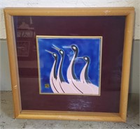 (E) Black and Pink Bird Framed Tile - (11.5" x