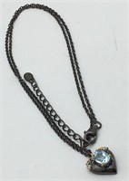 Sterling Silver Necklace W Blue Topaz Pendant