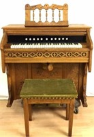 Antique Wooden Peddle Pump Organ w/ Bench