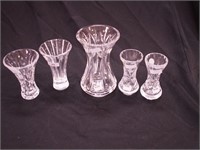 Five Waterford crystal vases: pair of 4", two