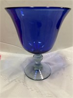 9" Tall Blue & Clear Footed Chalice