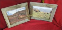 Rustic Framed Moose Pictures 2pc lot