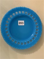 BLUE MILK GLASS PLATE W/ OPEN DESIGN