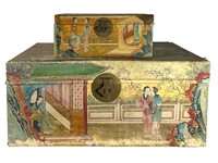 Early Painted Chinese Pig Skin Style Boxes