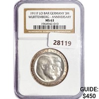 1911F LO BAR 3M 16.7g Germany Silver NGC MS63