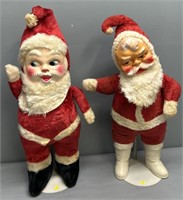 2 Vintage Christmas Rubberface Santa Plush Lot