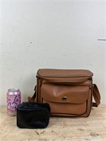 Brown leather camera bag with small pouch