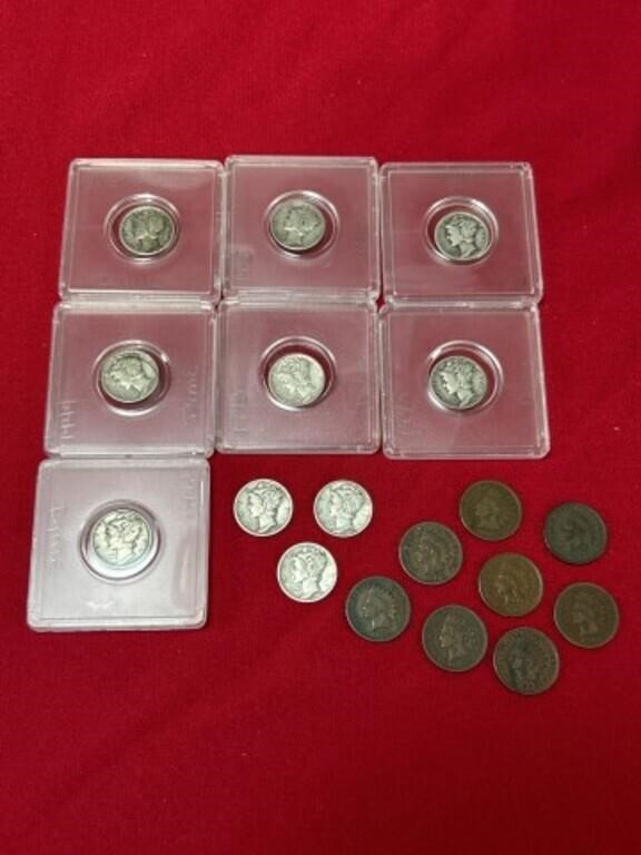 Mercury Dimes and Indian Head pennies, 10 dimes