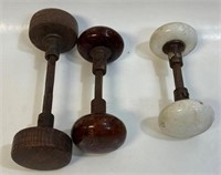 THREE ANTIQUE DOOR KNOBS INCL WOOD & PORCELAIN