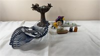 Butterfly decor, cast iron bird bath, mini figures