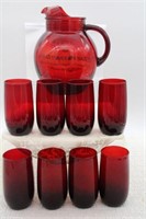 9-PIECE RUBY RED PITCHER & TUMBLER SET