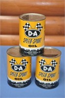 Vintage tin unopened D-A motor oil cans