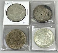 Four 1921 Morgan Dollars (90% Silver).