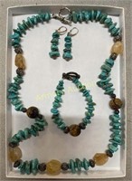 GREEN TURQUOISE, CORAL & CITRINE NECKLACE