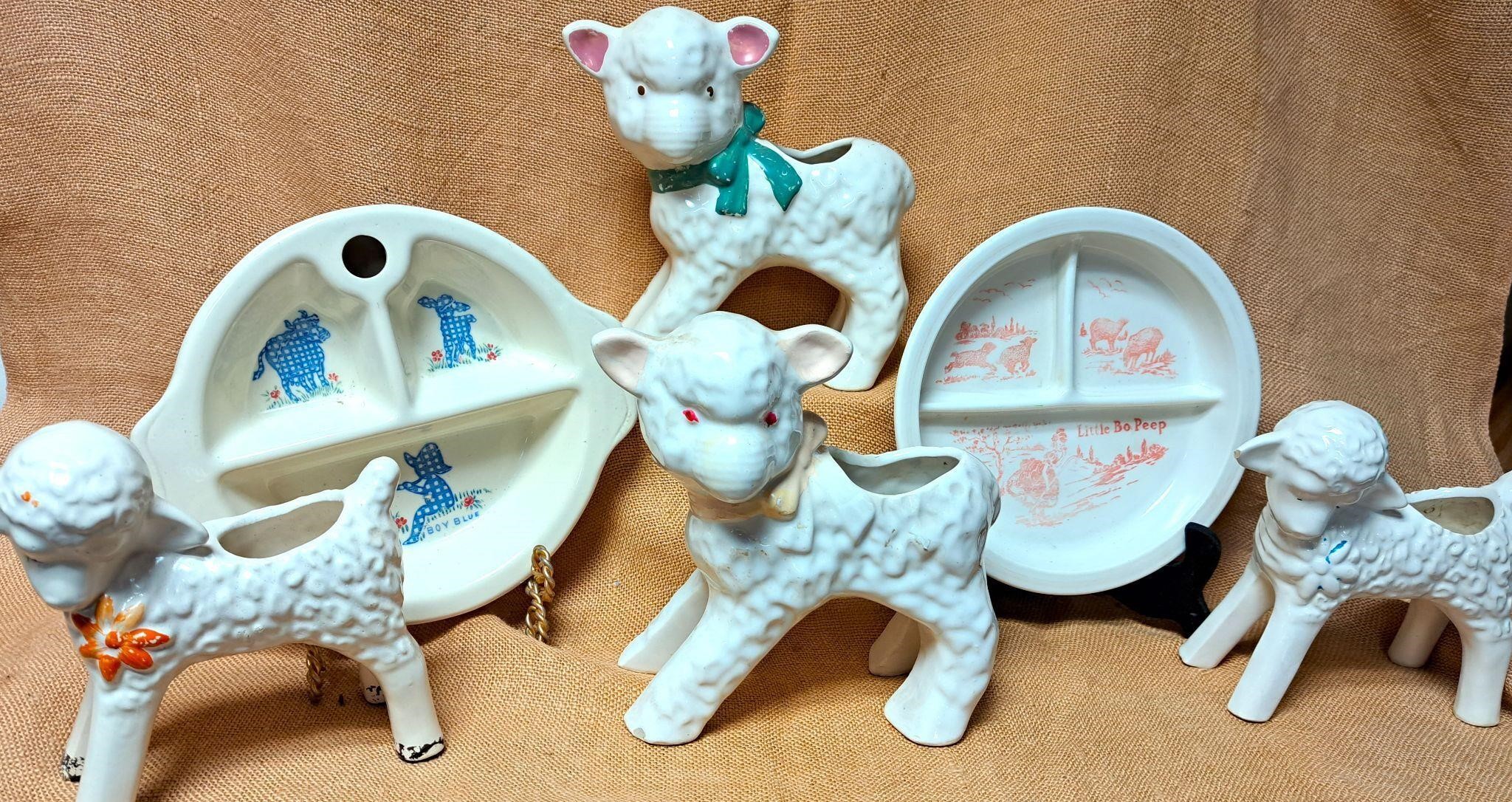 CHARMING LAMB PLANTERS & CHILDRENS DIVIDED PLATES