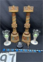 4 Candle sticks, Paper weight & Small funnel