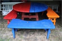 Wooden Table 55D x28.5H & Benches 47L