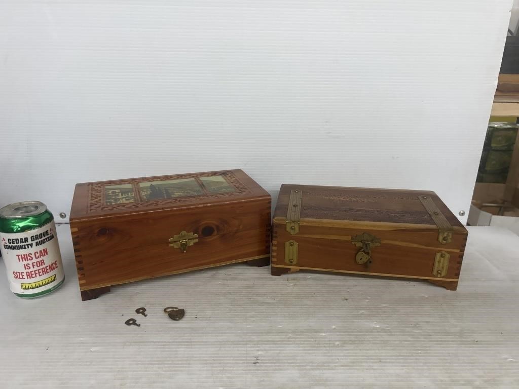 Two wooden jewelry boxes includes locks with keys