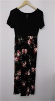 Women's Short Sleeve Floral Black Dress, Medium