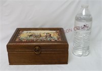 Vintage Wood Jewelry Box w Tapestry Top