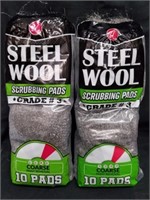 Two new packs of steel wool scrubbing pads grade