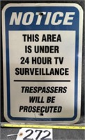 Metal 24 Hour TV Surveillance Sign