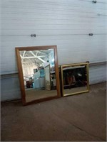 Two mirrors, one wood framed measures