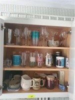CONTENTS OF CABINET, BAR GLASSES, MUGS, MISC
