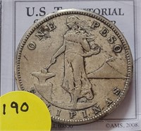 1908 U.S. ONE PESO FILIPINAS COIN