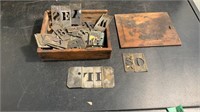 WOODEN BOX AND TIN STENCILS