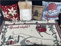 Christmas pillows and blankets, and very old