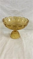 Amber carnival glass bowl on pedestal