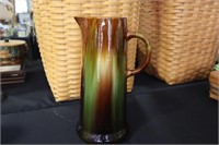 Art Pottery blended glaze pitcher brown and g