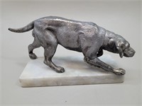 Pewter Dog Sculpture on Marble Base vtg