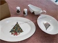 Christmas serving platter, gravy boat serving