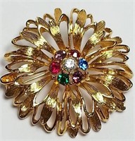 VINTAGE SPECTACULAR FLOWER BROOCH RHINESTONE IN