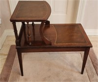 Vintage Step back Lamp Table leather inlaid