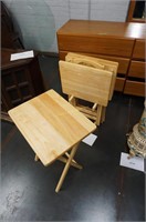 set of 4-wood TV tables & stand